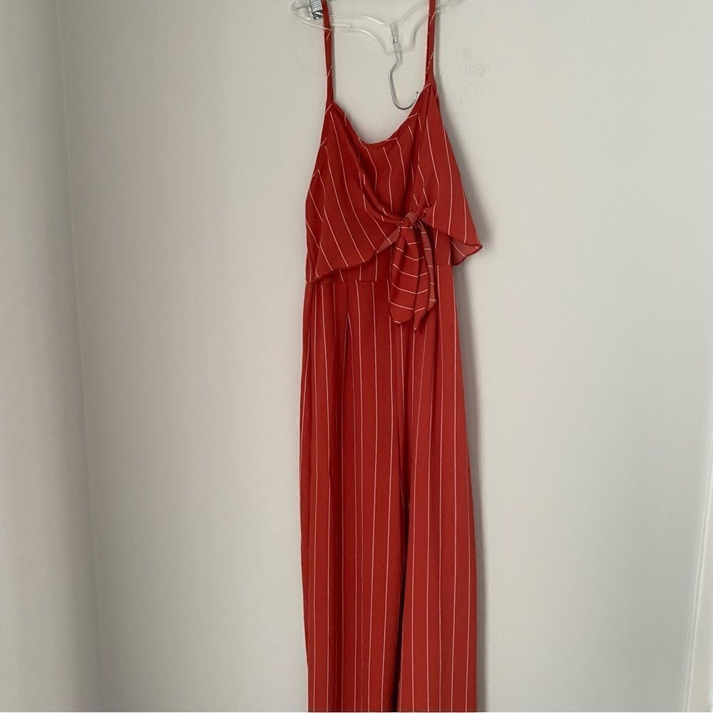 Lavender Field Women’s Striped Banana Strap Tie Front Jumpsuit